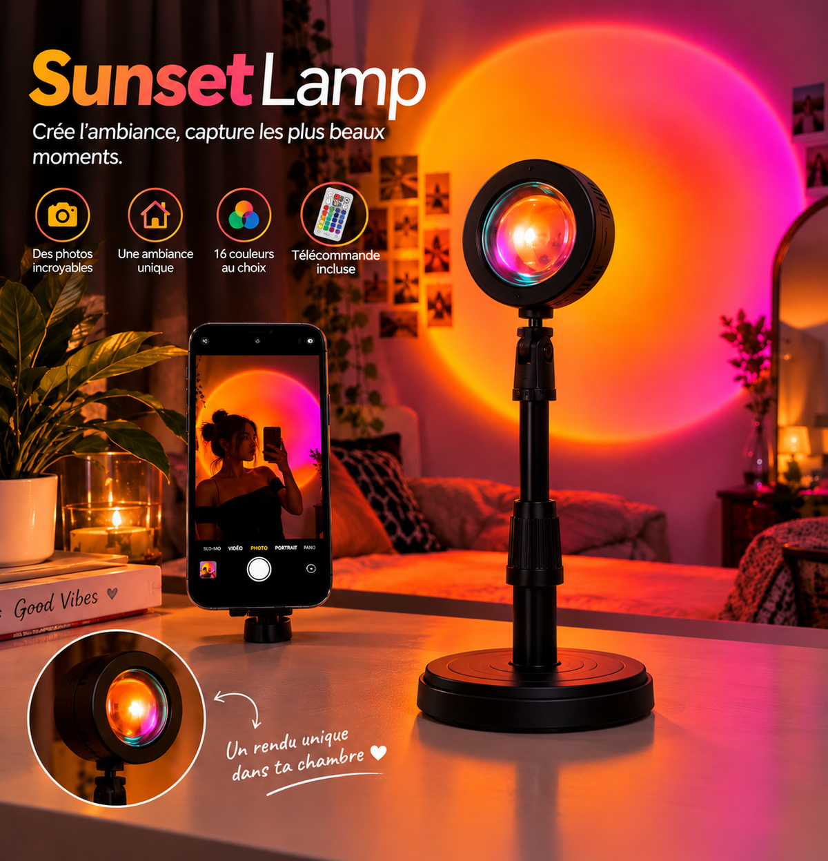 SunsetGlow™ — Lampe Sunset 16 Couleurs avec Télécommande