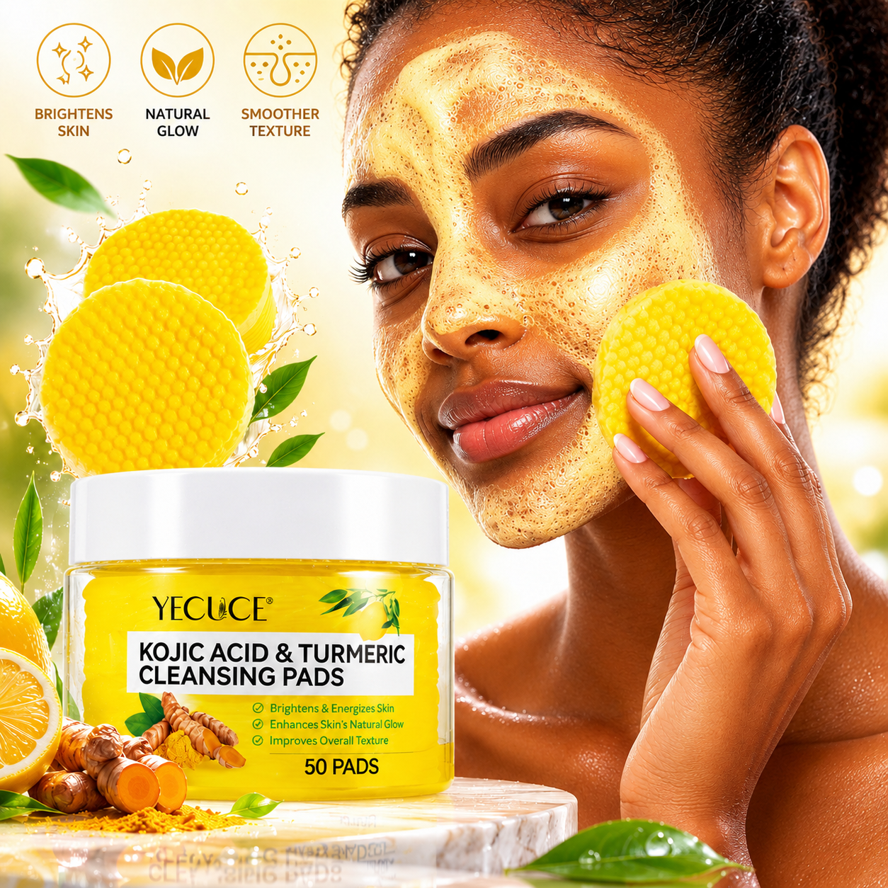 GlowPad™ – Lingettes nettoyantes au kojic et au curcuma