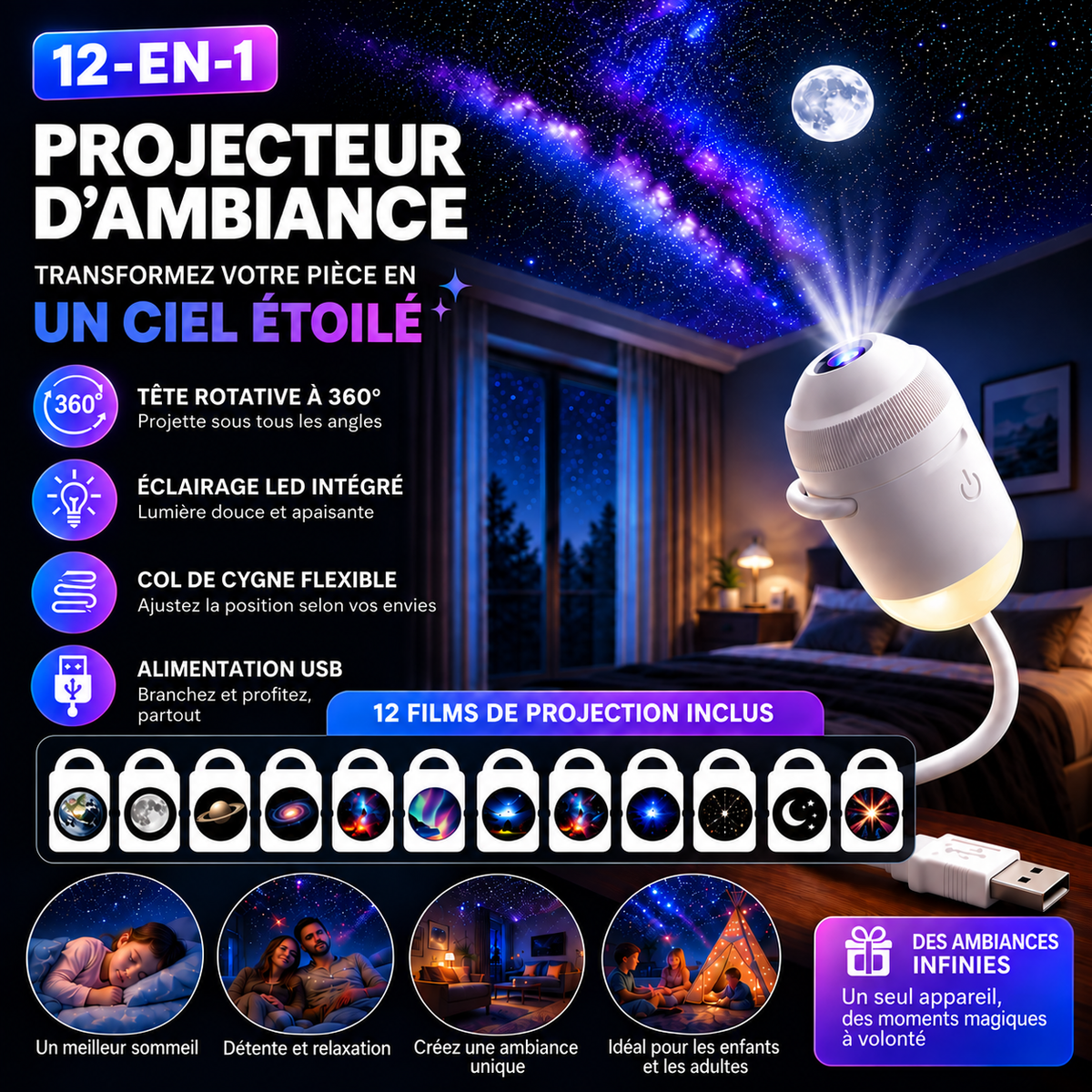 GalaxyGlow™ - Projecteur d’ambiance étoilée 12 en 1